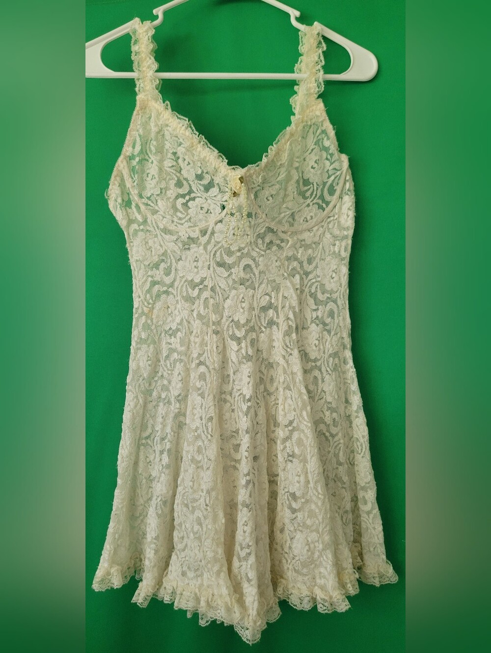 1x Nylon Vtg Lace Babydoll Nightie Chemise Slip Nightdress Bridal Intimo Amore